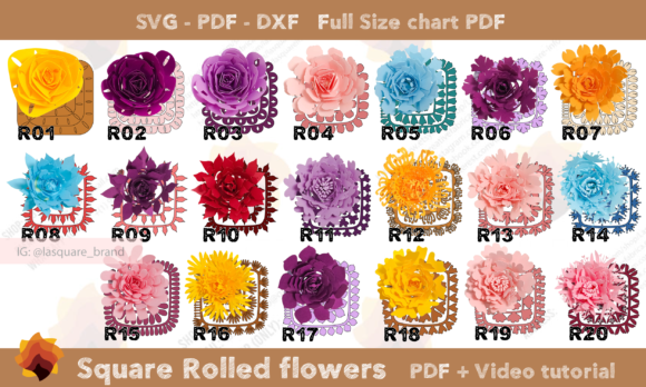 20 New Square Rolled Flower Templates: 3D SVG Paper Flowers