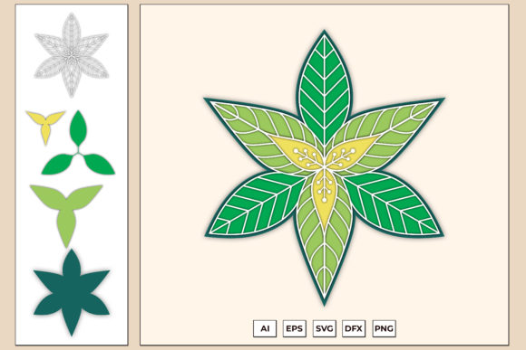 3D Mandala Leaves: 3D SVG for Paper Flowers