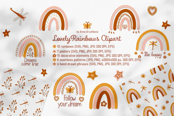Boho Rainbows Vector Graphics & Illustrations