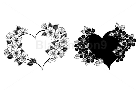 Cherry Blossom Heart Frame Graphics & Illustrations