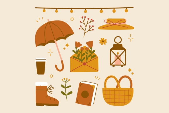 Cute Hygge Autumnal Scrapbook: Cozy Graphics & Illustrations