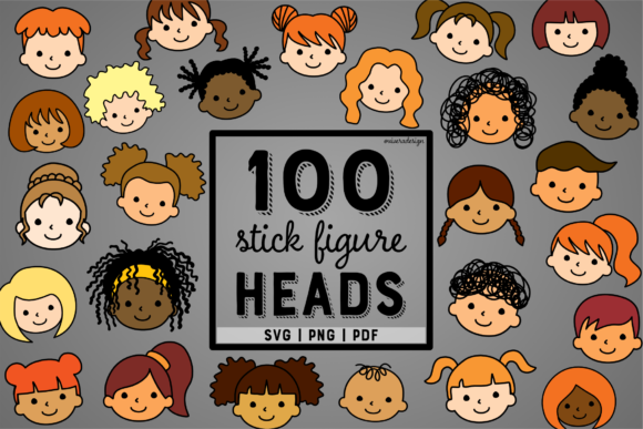 Cute Kids Head Stick Figures: Graphics & Illustrations