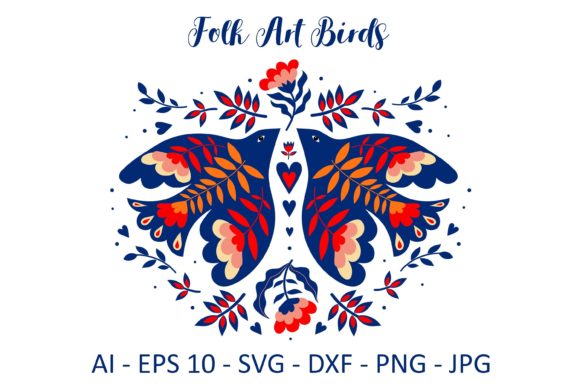 Folk Art Birds Composition: Graphics and Illustrations