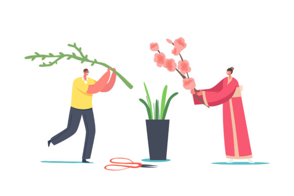 Japanese Ikebana Concept Tiny Male Graphics