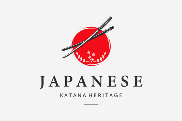 Sun Sakura Katana Logo: Japanese Graphics & Logos
